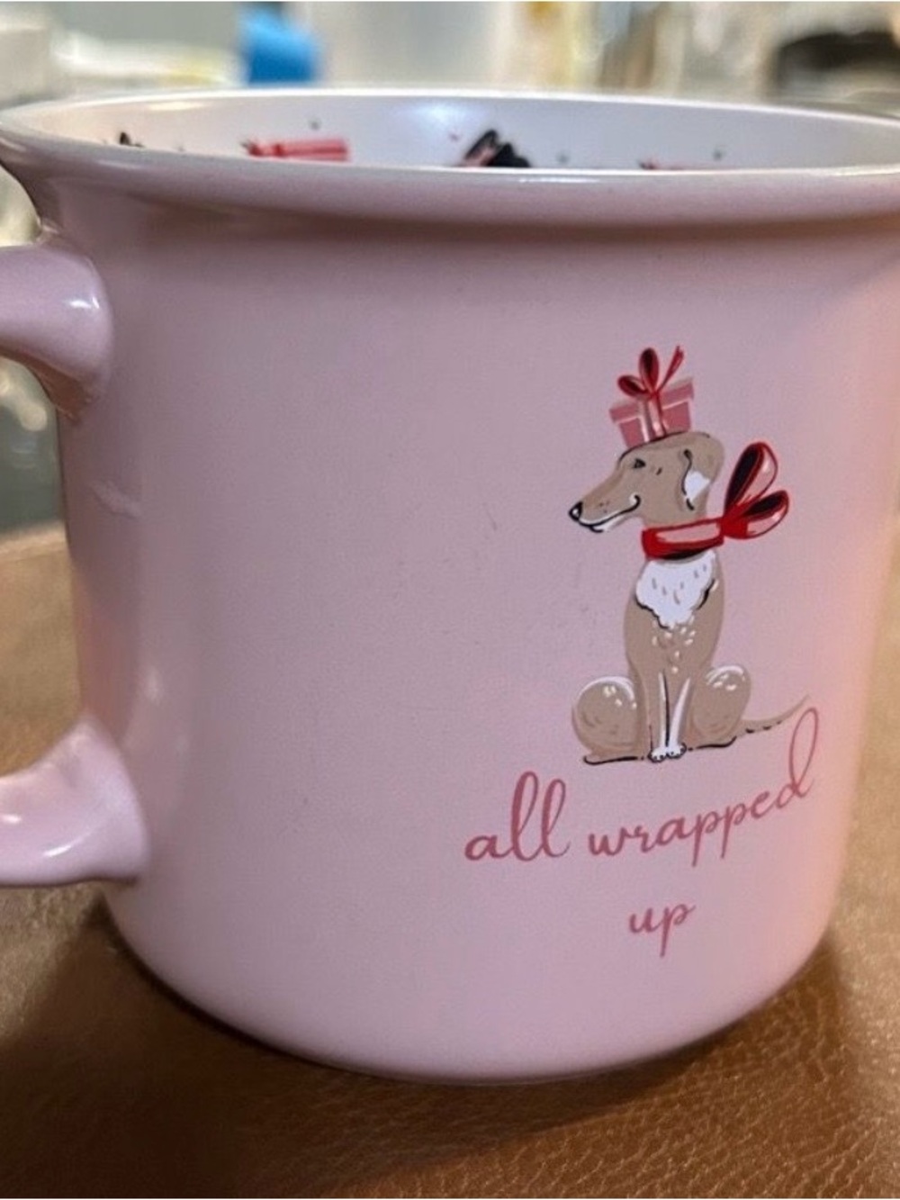 Holy & Joy Pink Ceramic Mug Holder with Festive Dog Illustration